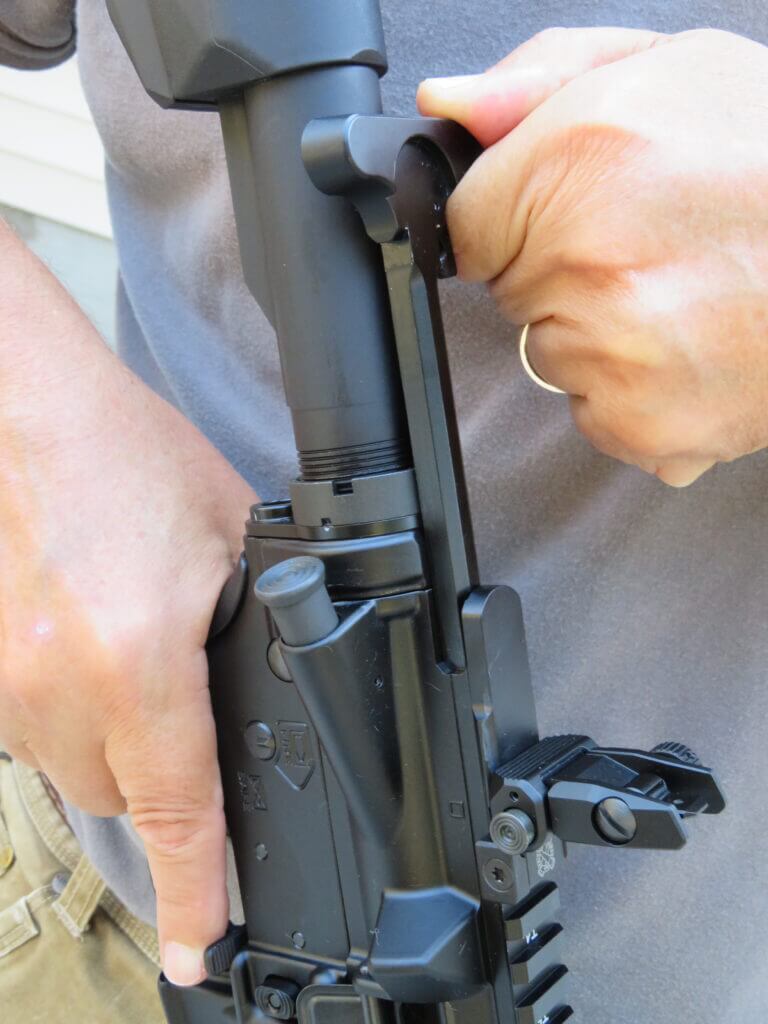 Locking the bolt back with the Magpul B.A.D. Lever.