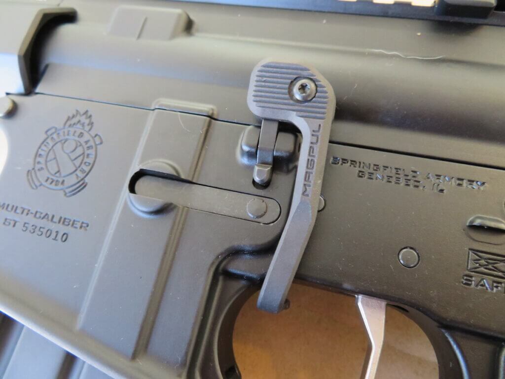 Left side of AR15 with Magpul B.A.D. Lever installed.