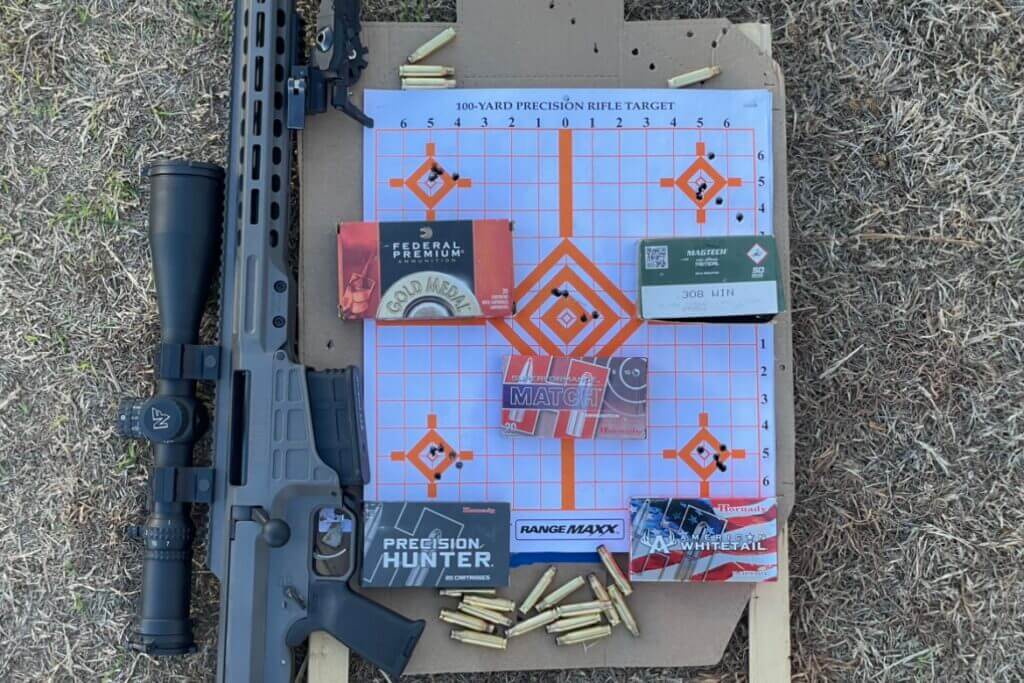 Paper Targets being used for shooting groups with different types of ammo