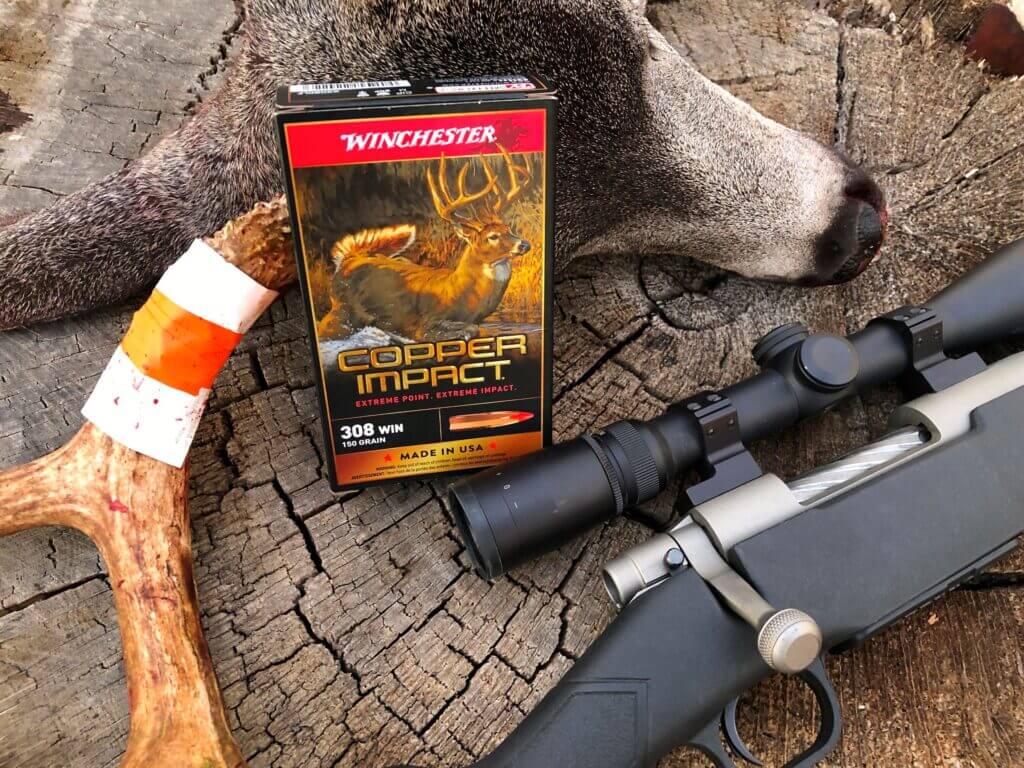 Mossberg Patriot Rifle with Winchester Ammunition and a blacktail buck