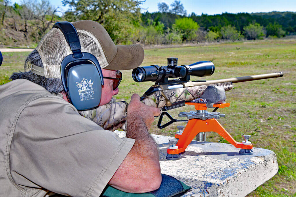 Ruger American Go Wild Rifle in 7mm PRC with Champion rest at the range.