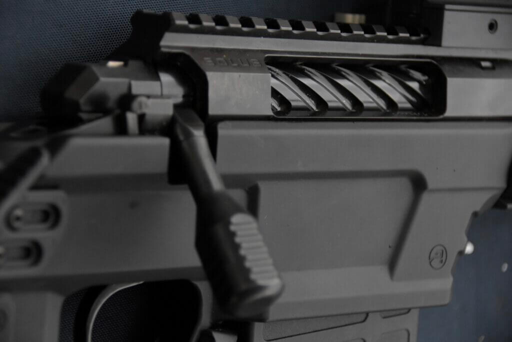 Closeup of a rifle action.