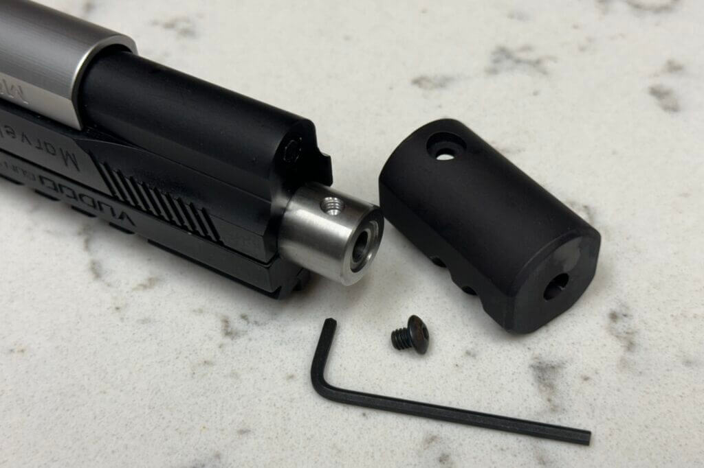 Non-threaded barrel featuring a drilled and tapped spot to securely mount a compensator