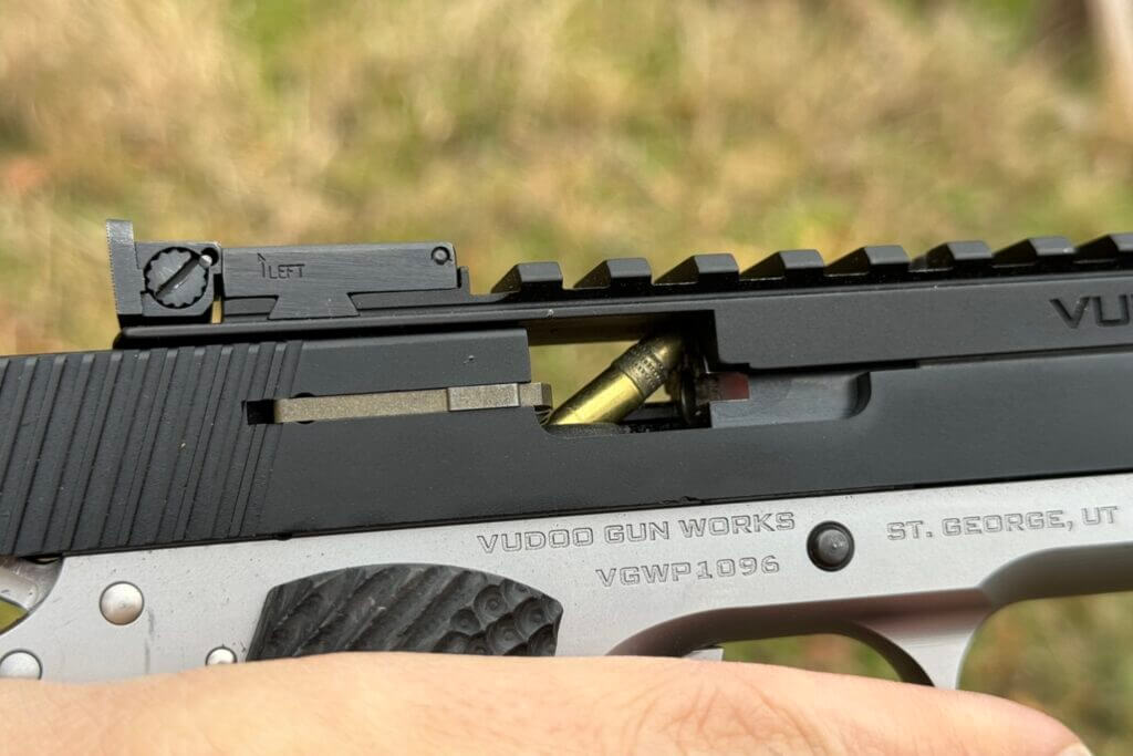 Malfunction where the round is still in the magazine, yet jammed up into the rail above the barrel