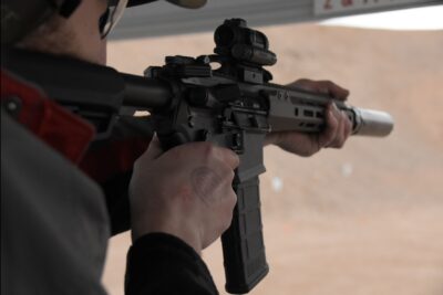 Putting a few rounds downrange with the Aero Precision M4E1-PRO at SHOT Show range day
