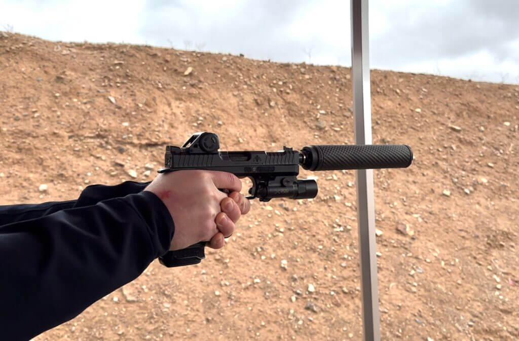 shooting a suppressed handgun.