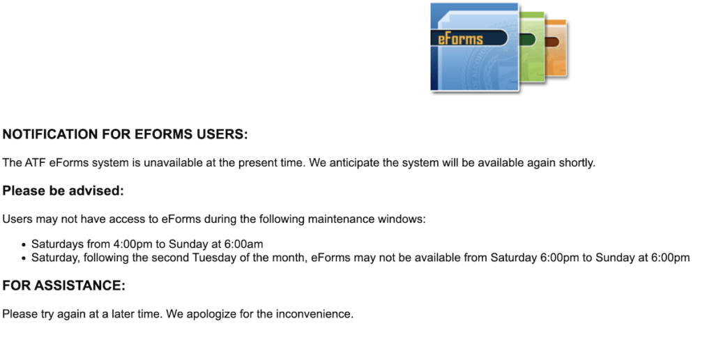 ATF E-Forms is not working.