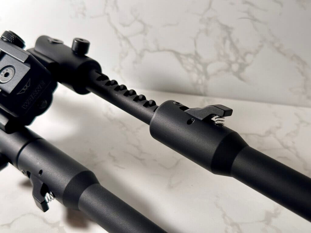 A closeup shot of the Locking legs on the Skyline Lite bipod.