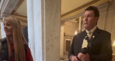 Rep. Jim Lucas tries to have a conversation with anti-gun high schoolers.