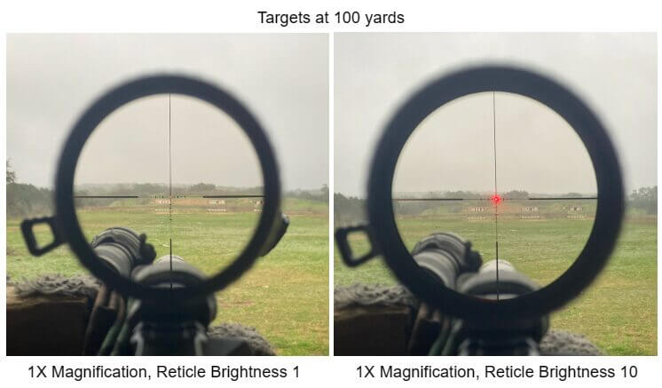 Looking through reticle at different brightnesses