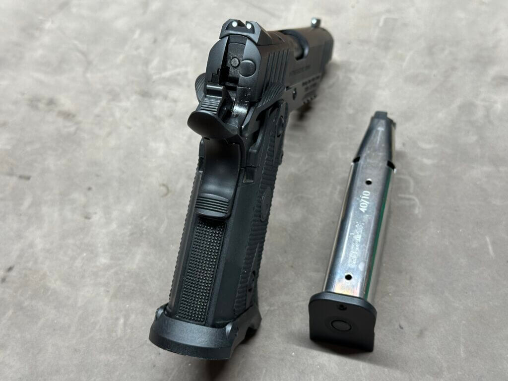 A look at the rear of the 1911-style Girsan Witness2311 handgun.