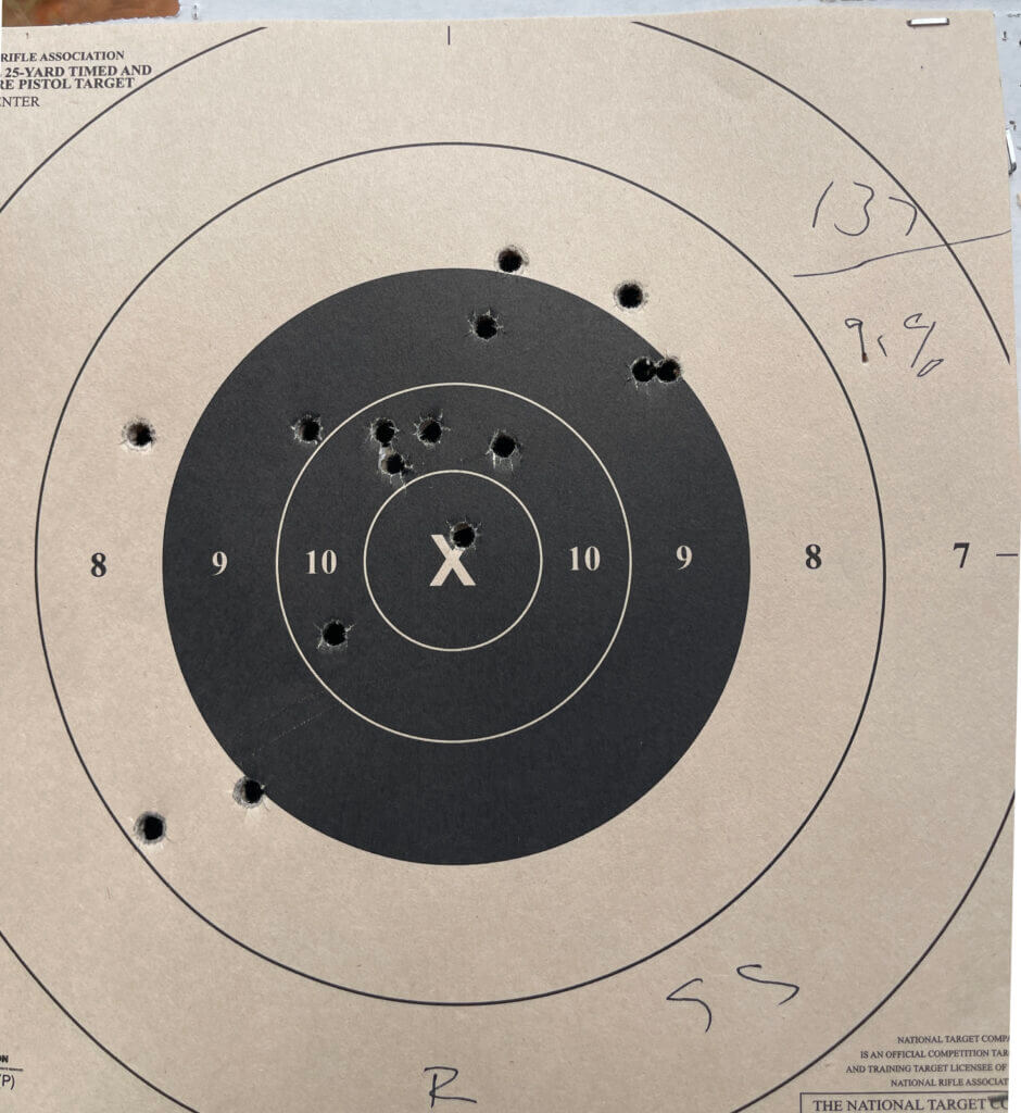 Bulls-eye target with bullet holes 