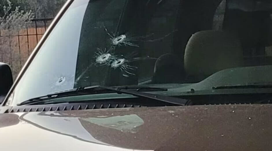 homeowner shot thief sitting in his car, the car now has bullet holes in the windshield
