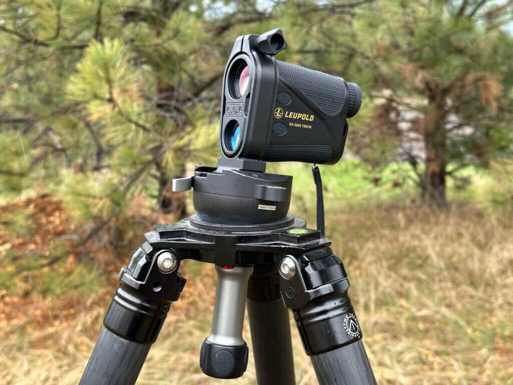 A Leupold rangefinder is mounted to a tripod.