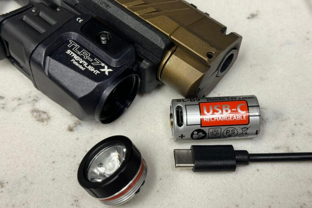 Rechargeable battery on TLR-7 X light