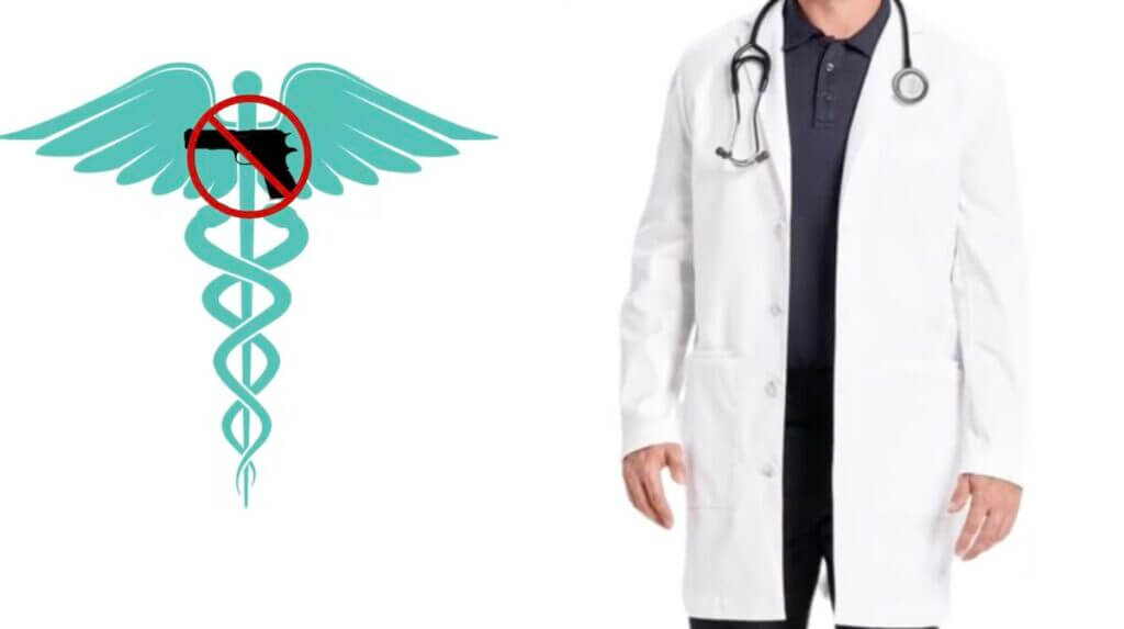 A doctor with a gun ban sign.