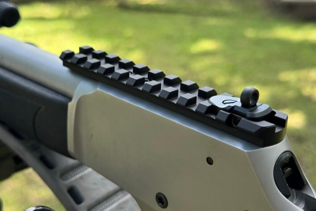 Picatinny rail with XS ghost ring on rifle