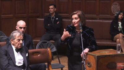 Nancy Pelosi at the Oxford Union debate.