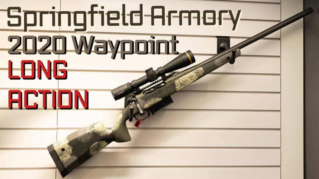 A Springfield Waypoint Long Action rifle on a wall.