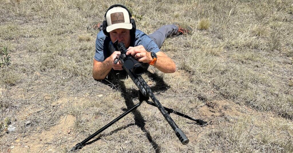 Man shooting Browning X-Bolt 2 prone on the ground