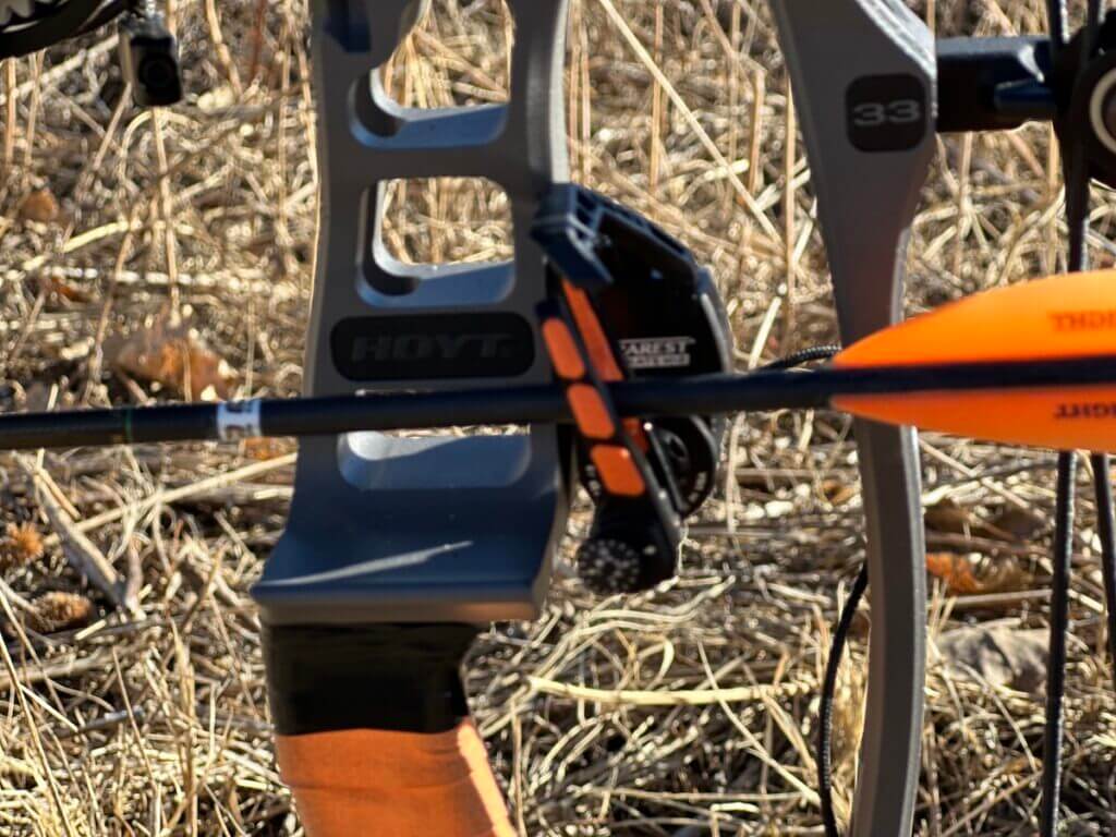 Orange arrow in the Hoyt Alpha X 33 bow