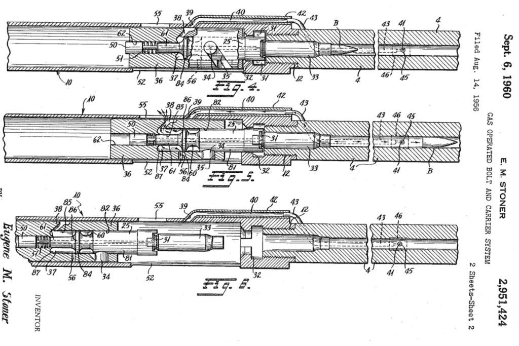 patent drawing of AR-15 gas operated system