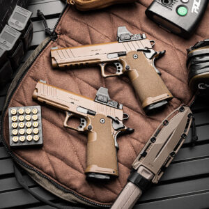 Two coyote brown prodigy 1911 pistols.