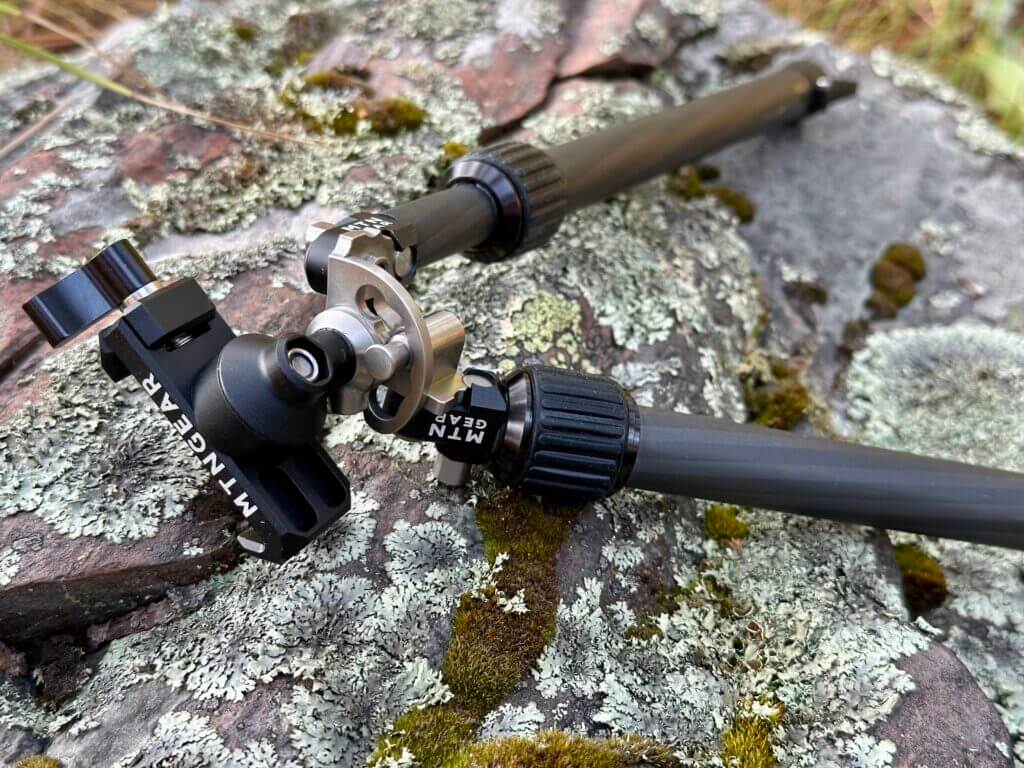 Closeup of the mechanical components of a bipod. 