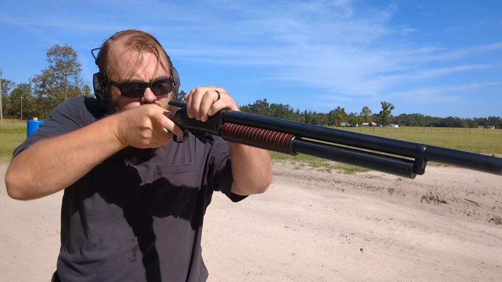 Shooter with eye protection working ports on gun