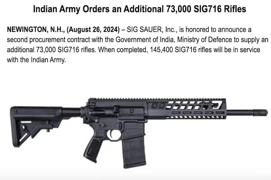 A picture of the press release announcing the order of SIG716 rifles.