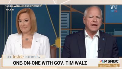 Gov. Walz being interviewed by MSNBC's Jen Psaki.