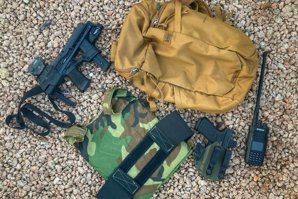 Packing a FLUX gun in SIG P320 chassis in a camo range bag