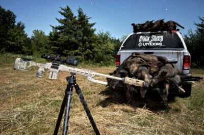 A wild night out pig hunting with my buddies at Black Sheep Outdoors. While this was a group effort, I used a Seekins Precision Havak HIT Pro topped with a Pulsar Thermion 2 LRF XP50 Pro resting on the Two Vets Recon LS Inverted tripod for ultra stable shooting.