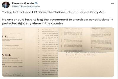 A tweet of Massie introducing a the National Constiutional Carry Act.