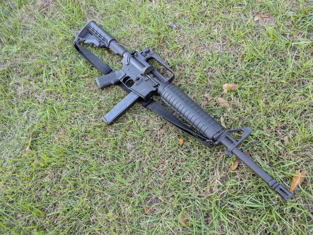 LAR-9 rifle sitting on ground