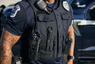 A close up photo of the Safariland EXT Vest.