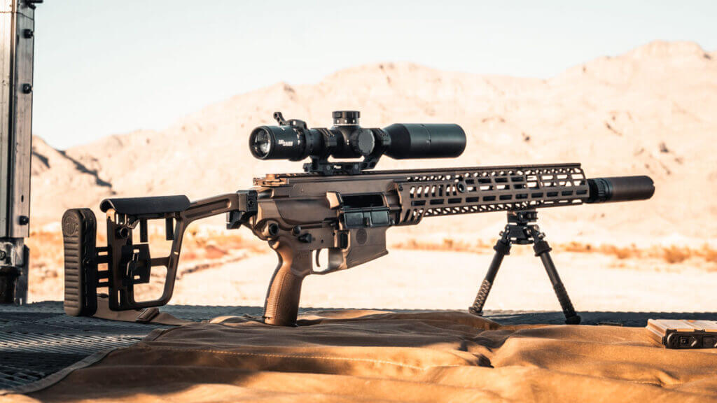 Picture of the SIG SAUER SPEAR DMR taken right after sending some rounds downrange