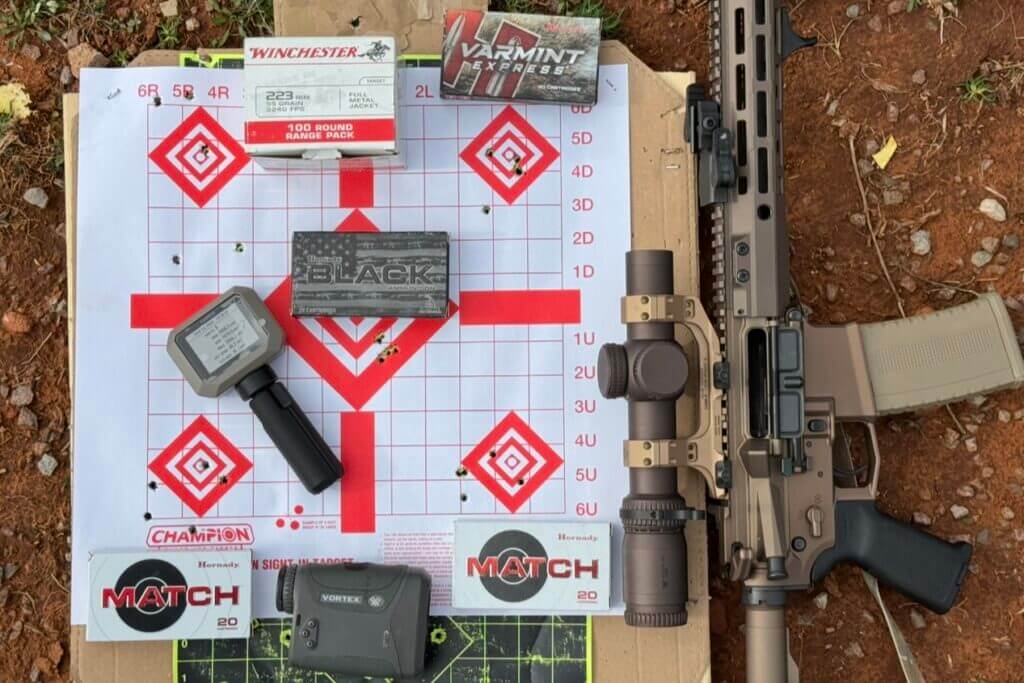 target, ammo, and AR-15