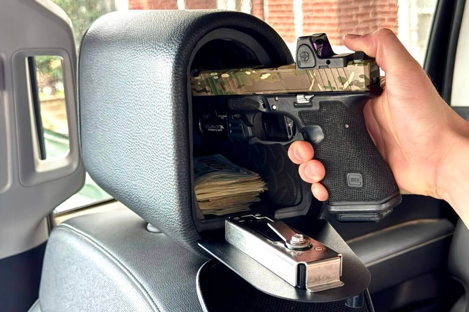 Storing Glock 19 in Vulcan Headrest Safe