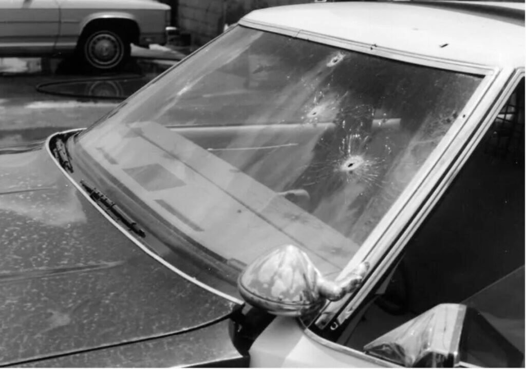 broken car windshield. Norco shootout