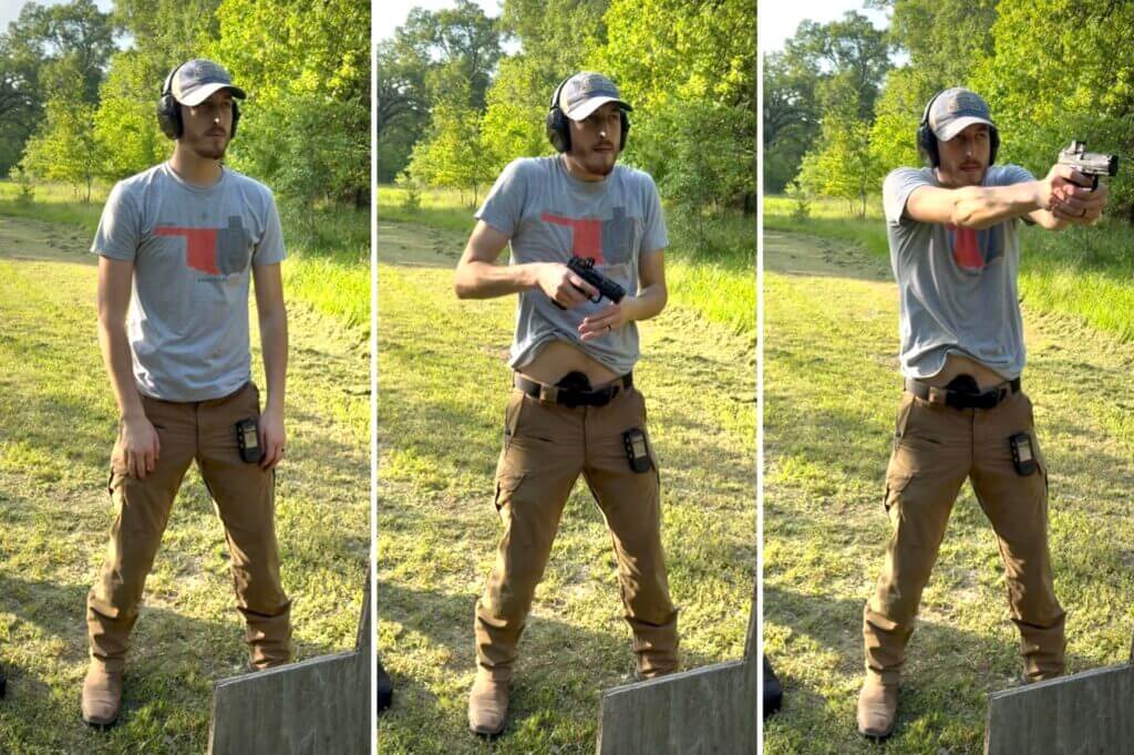 Different stages of drawing a gun