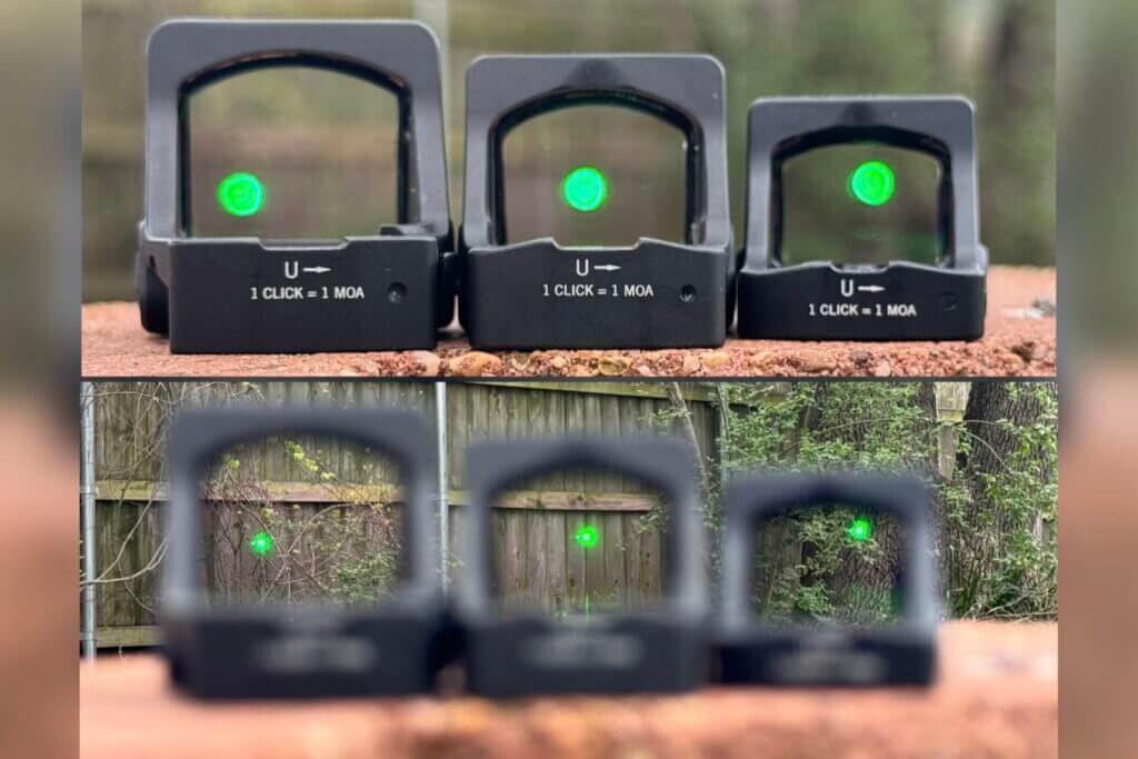 optics lined up with view of green dot in reticle 