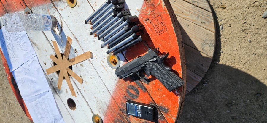 Aftermath of a stage, note the different ammo types in the magazines.