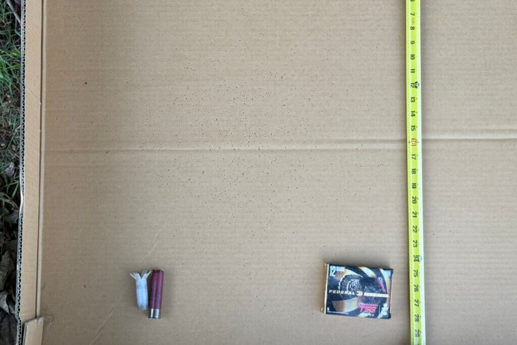 shotgun pattern on cardboard at 30 yards