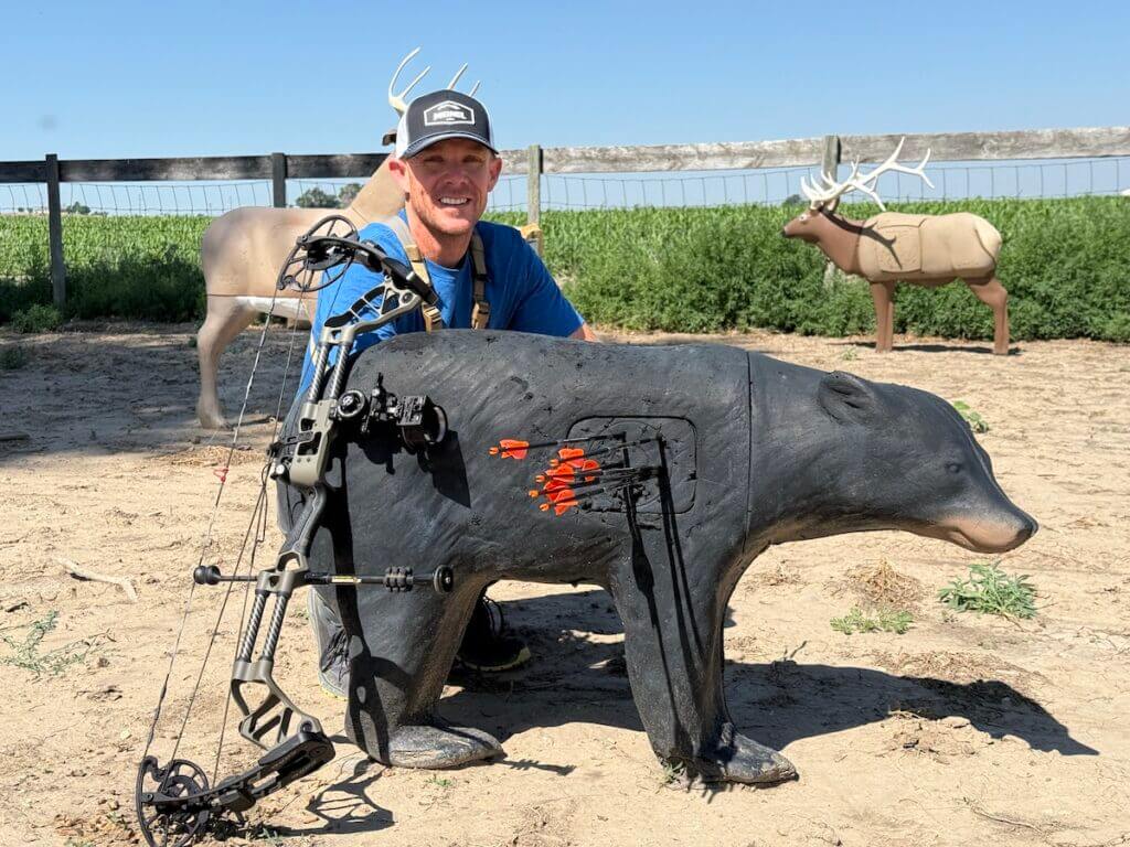 man with fake bear. index-finger release