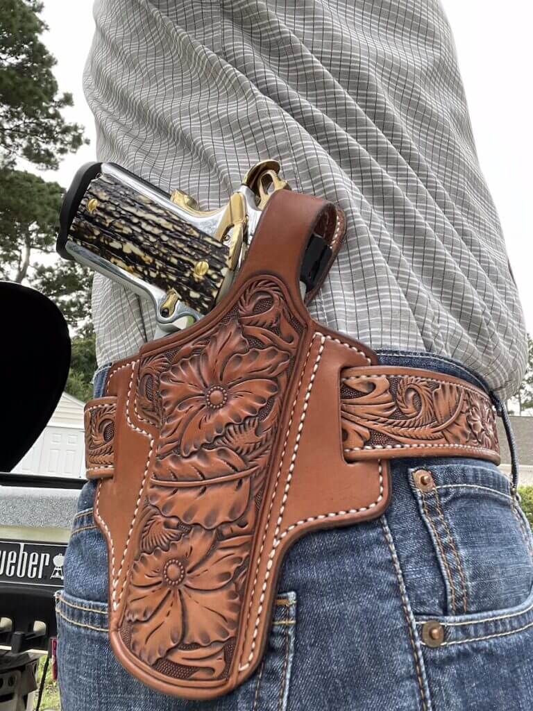 Girsan MC1911 Liberador and Falco Holster hand-cut leather rig