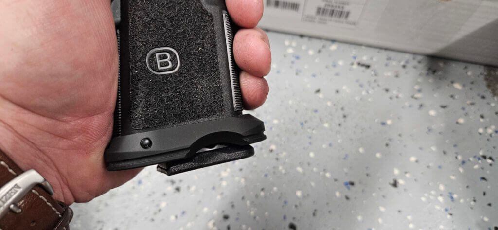 Bersa M2XI polymer grip with texture finger undercuts and compact magwell