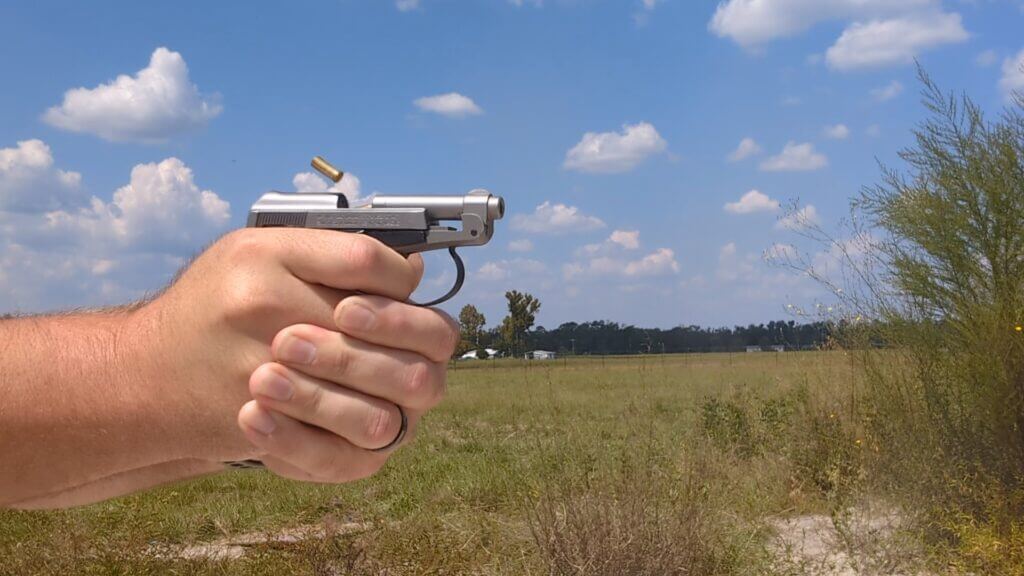 Shooting Beretta 21A on range documenting malfunctions and ammo sensitivity