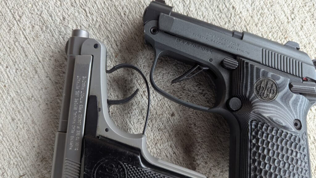 Flat faced trigger on Beretta 20X vs rounded 21A trigger close up