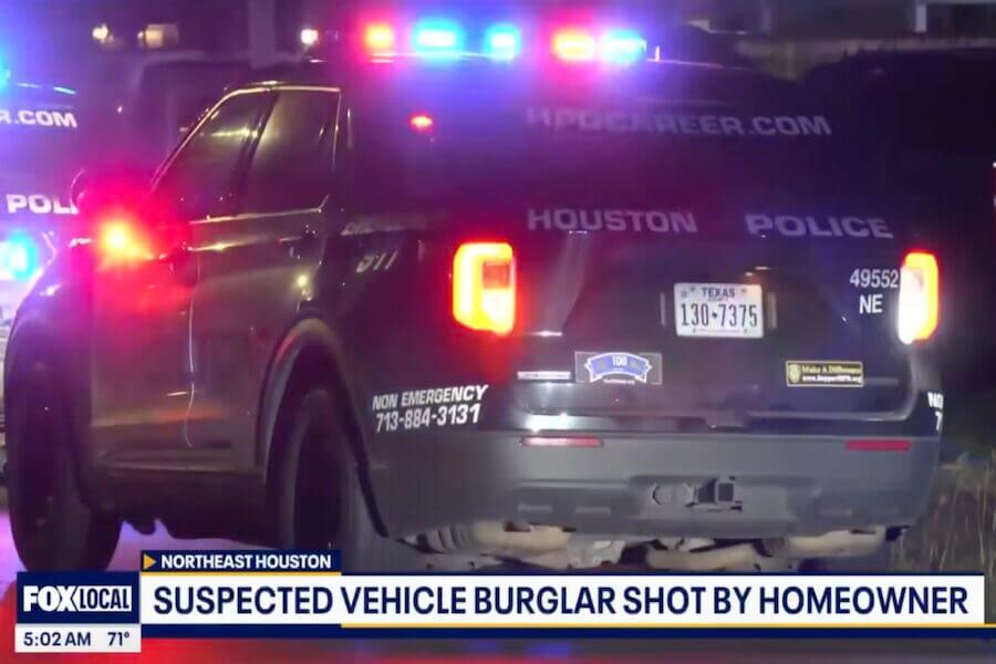 A police vehicle on the scene after the shooting.